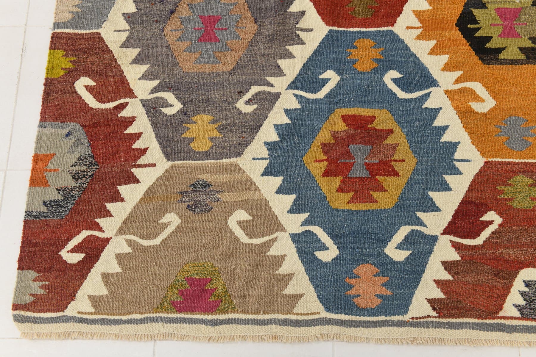 Kilim Rug 383x273 cm, yellow, red, wool, Turkey, 1960s - 214195