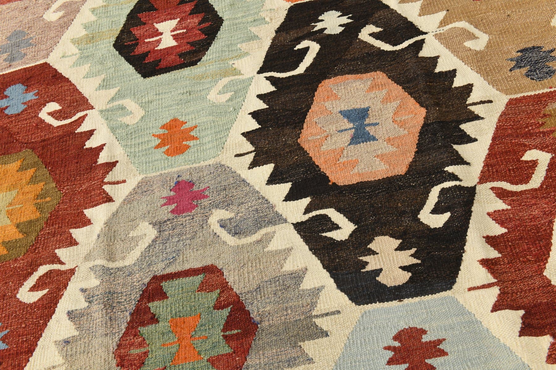 Kilim Rug 383x273 cm, yellow, red, wool, Turkey, 1960s - 214193