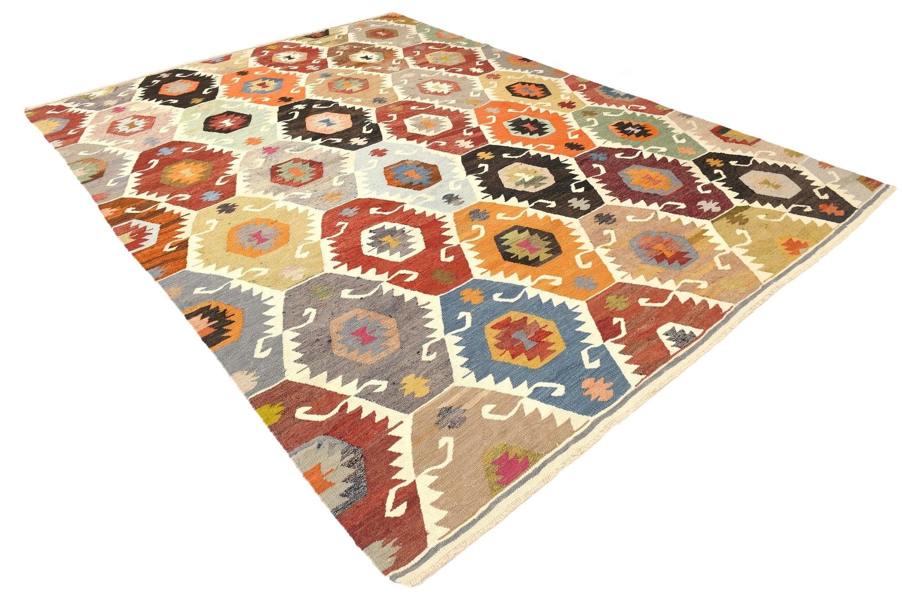 Kilim Rug 383x273 cm, yellow, red, wool, Turkey, 1960s