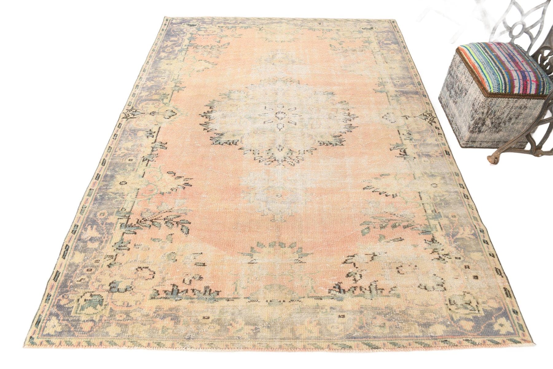 Dywan 185x261 cm, beżowy, niebieski, wełna, lata 70. - 214176