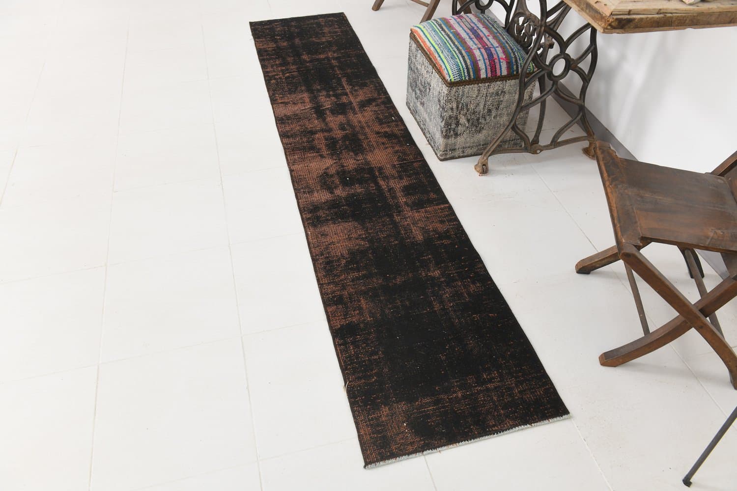 Runner 272x55 cm, black, wool, 1970s - 214501