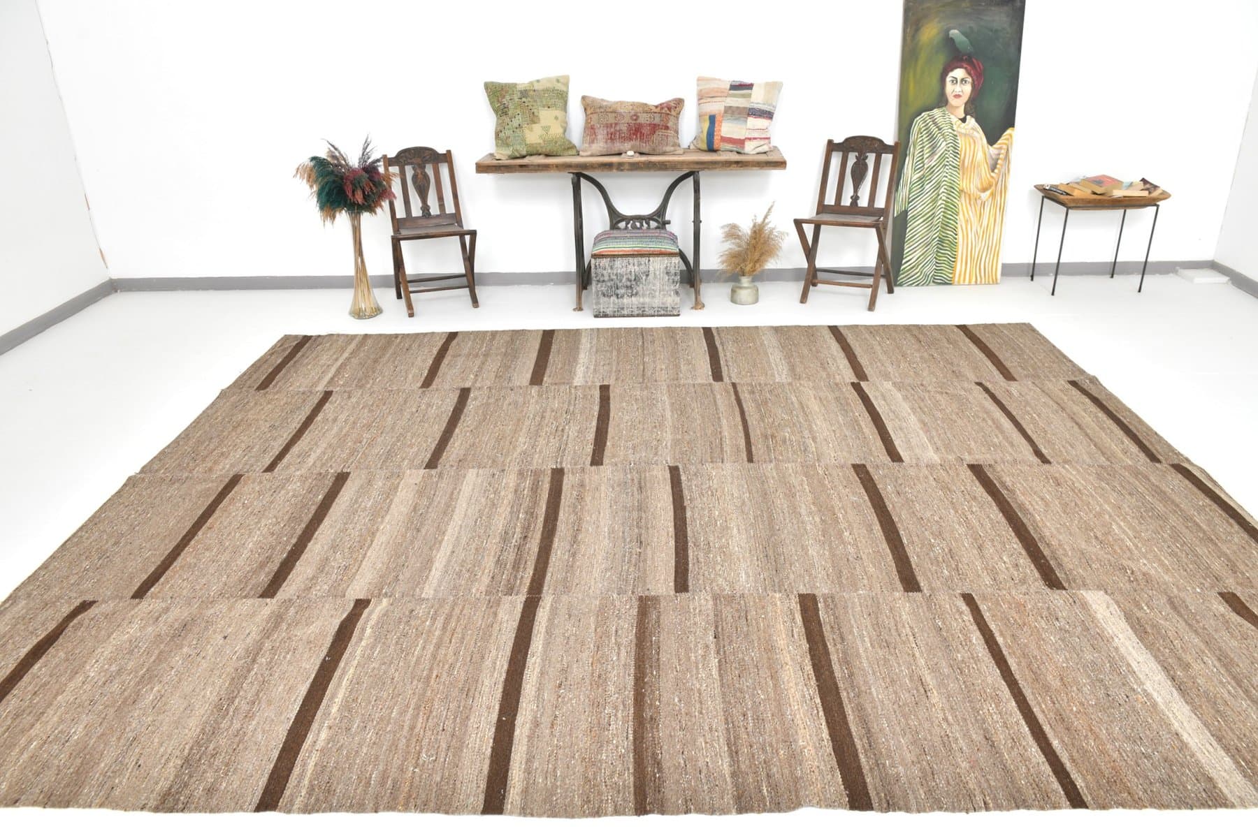 Kilim 389x304 cm, brown, wool, 1970s - 214754