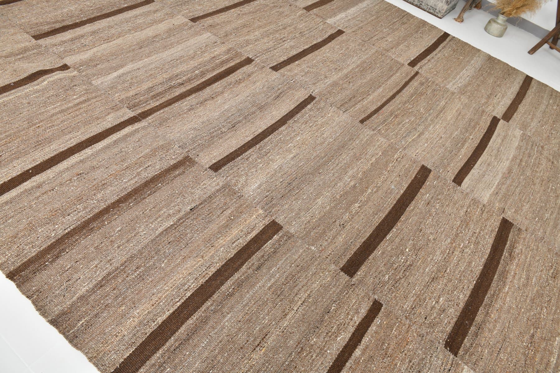 Kilim 389x304 cm, brown, wool, 1970s - 214755