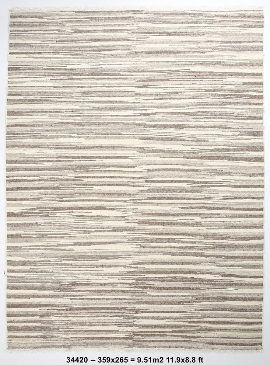 Kilim 359x265 cm, beżowy, wełna, lata 70. - 214740