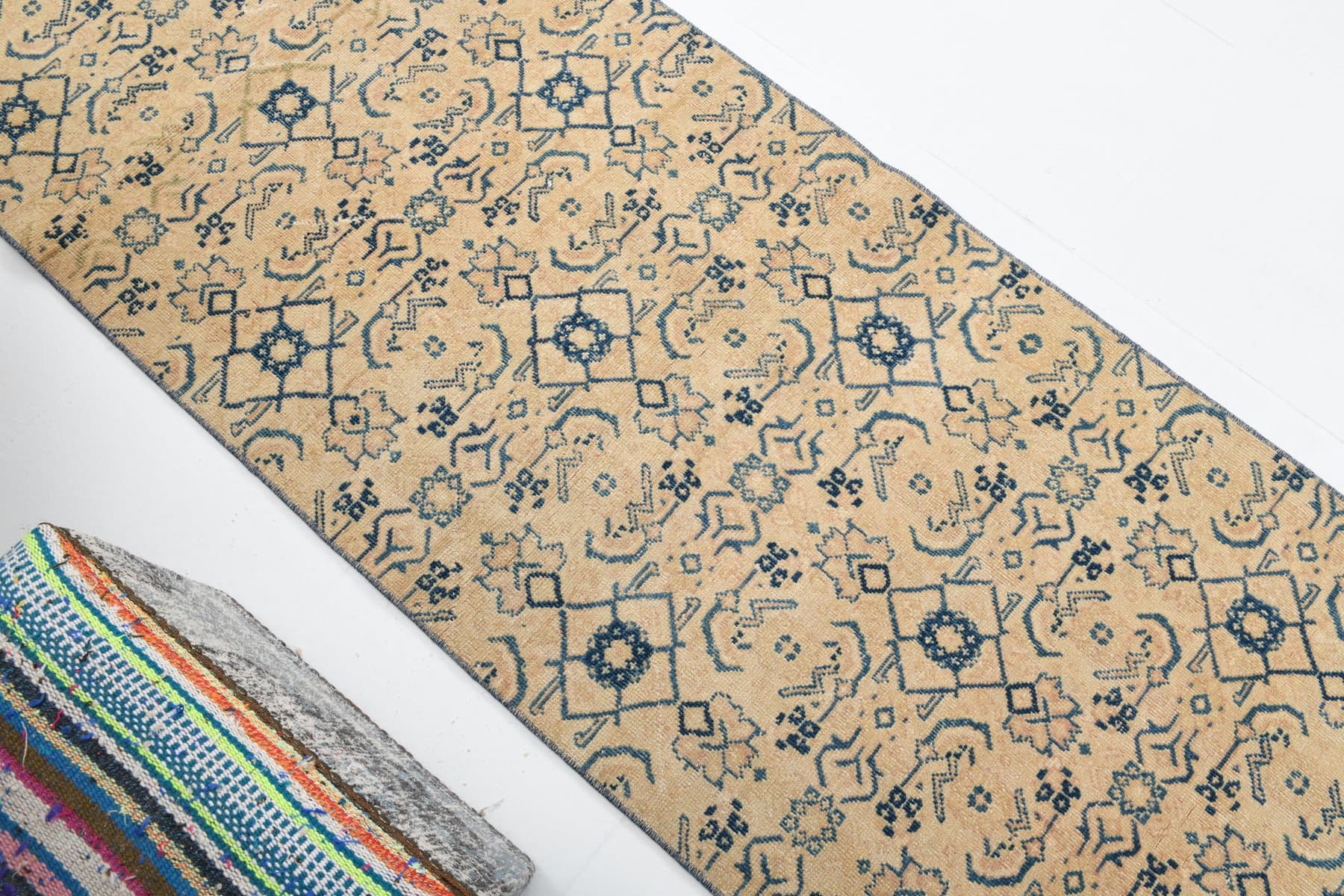 Chodnik 282x80 cm, beżowy, granatowy, wełna, lata 40. - 214730