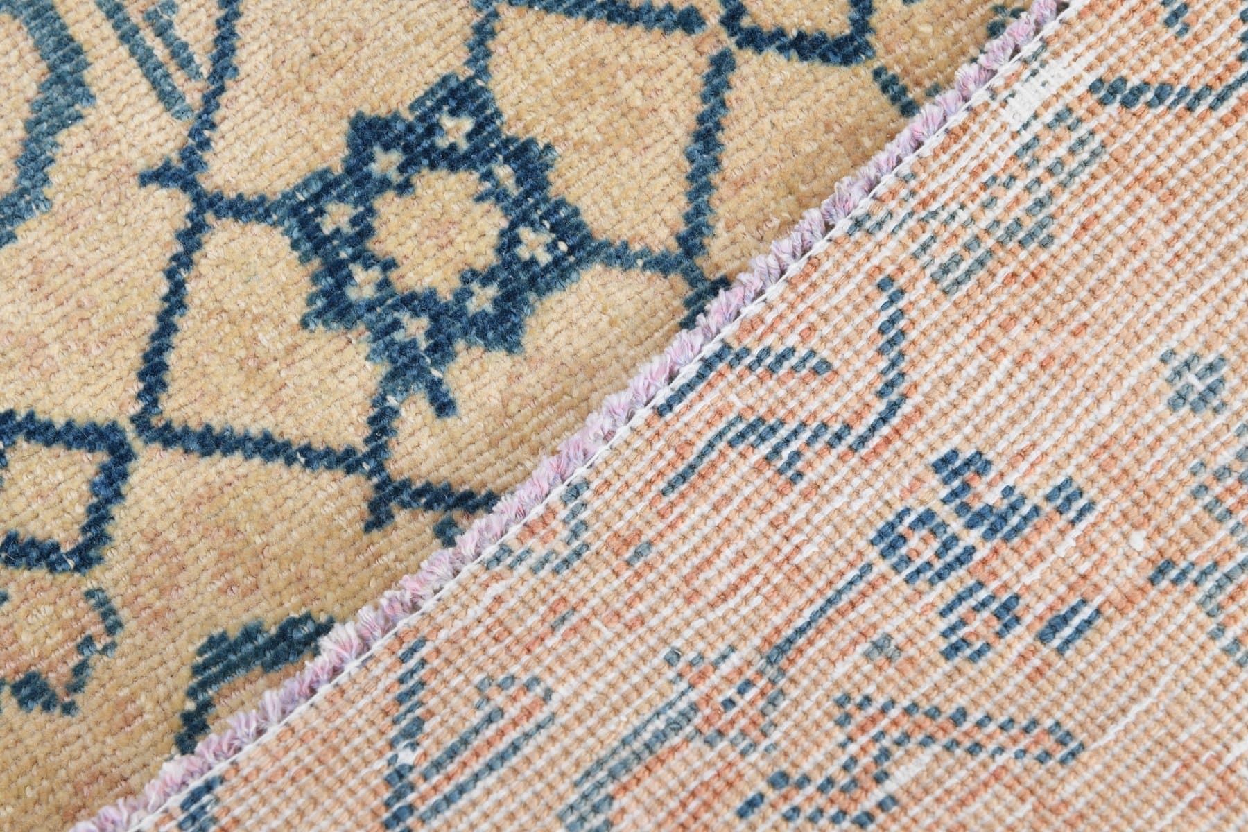 Chodnik 282x80 cm, beżowy, granatowy, wełna, lata 40. - 214727