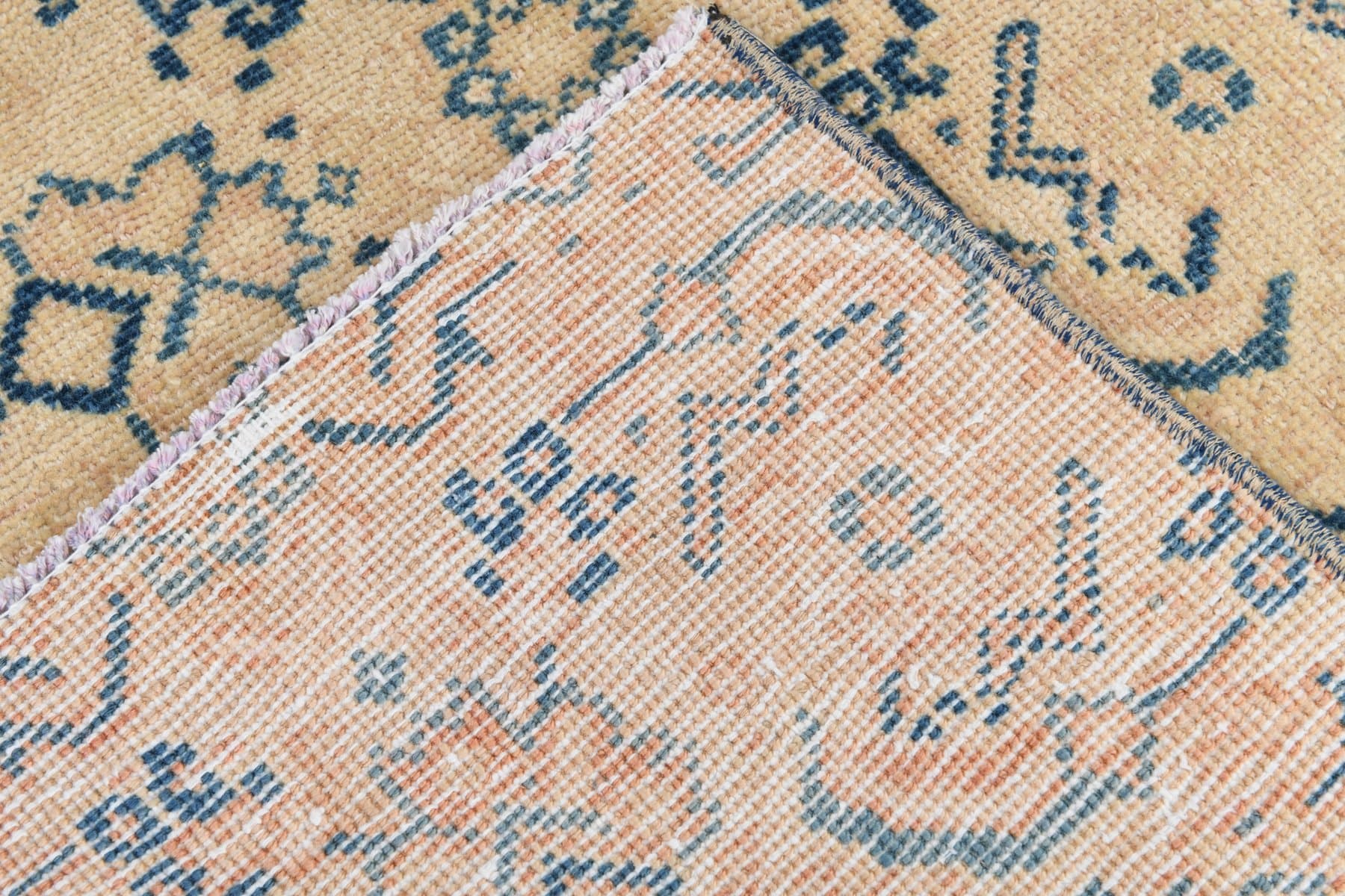 Chodnik 282x80 cm, beżowy, granatowy, wełna, lata 40. - 214726