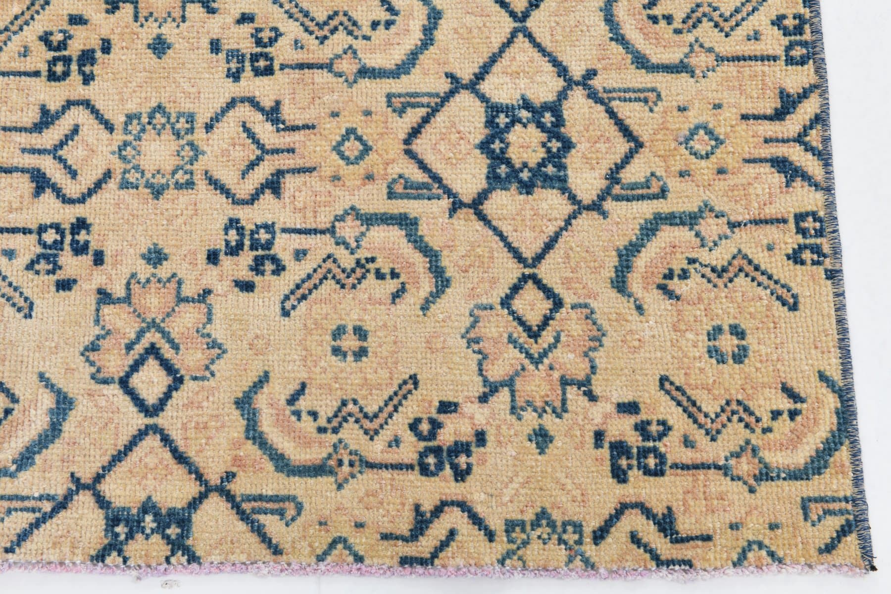 Chodnik 282x80 cm, beżowy, granatowy, wełna, lata 40. - 214736