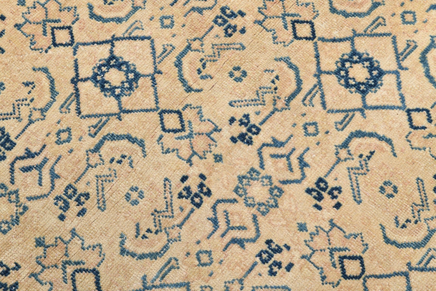 Chodnik 282x80 cm, beżowy, granatowy, wełna, lata 40. - 214734