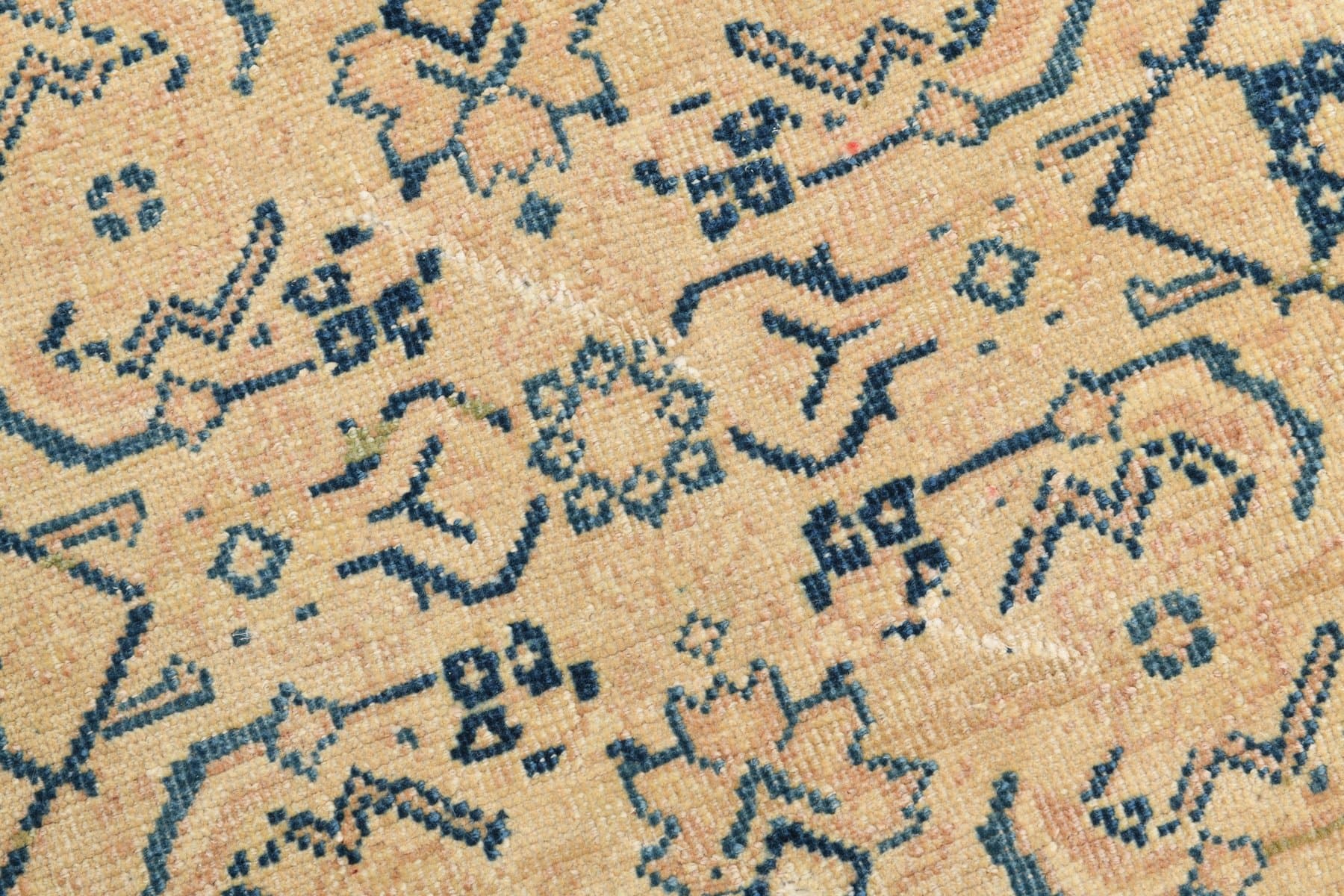 Chodnik 282x80 cm, beżowy, granatowy, wełna, lata 40. - 214733