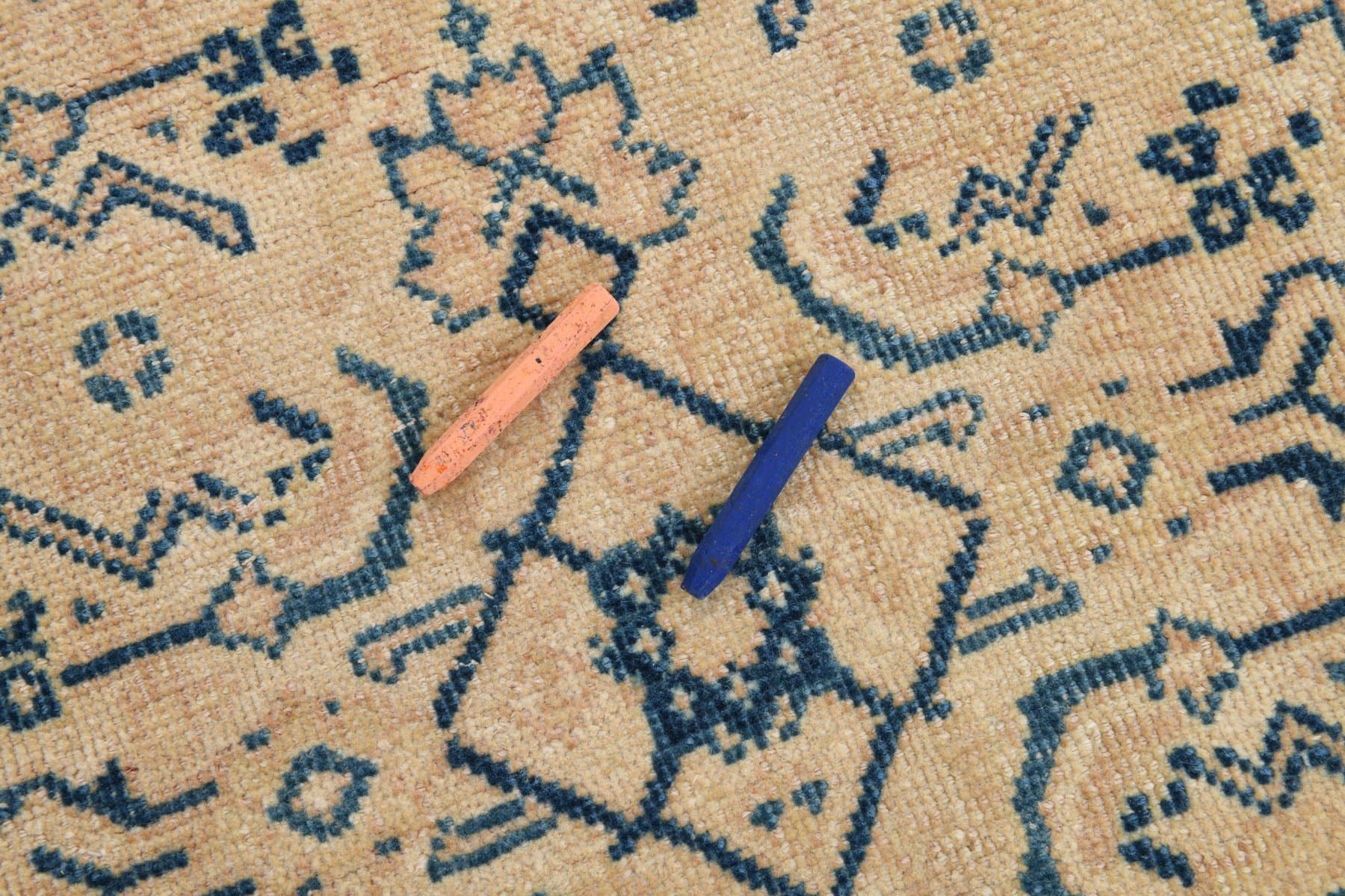 Chodnik 282x80 cm, beżowy, granatowy, wełna, lata 40. - 214731