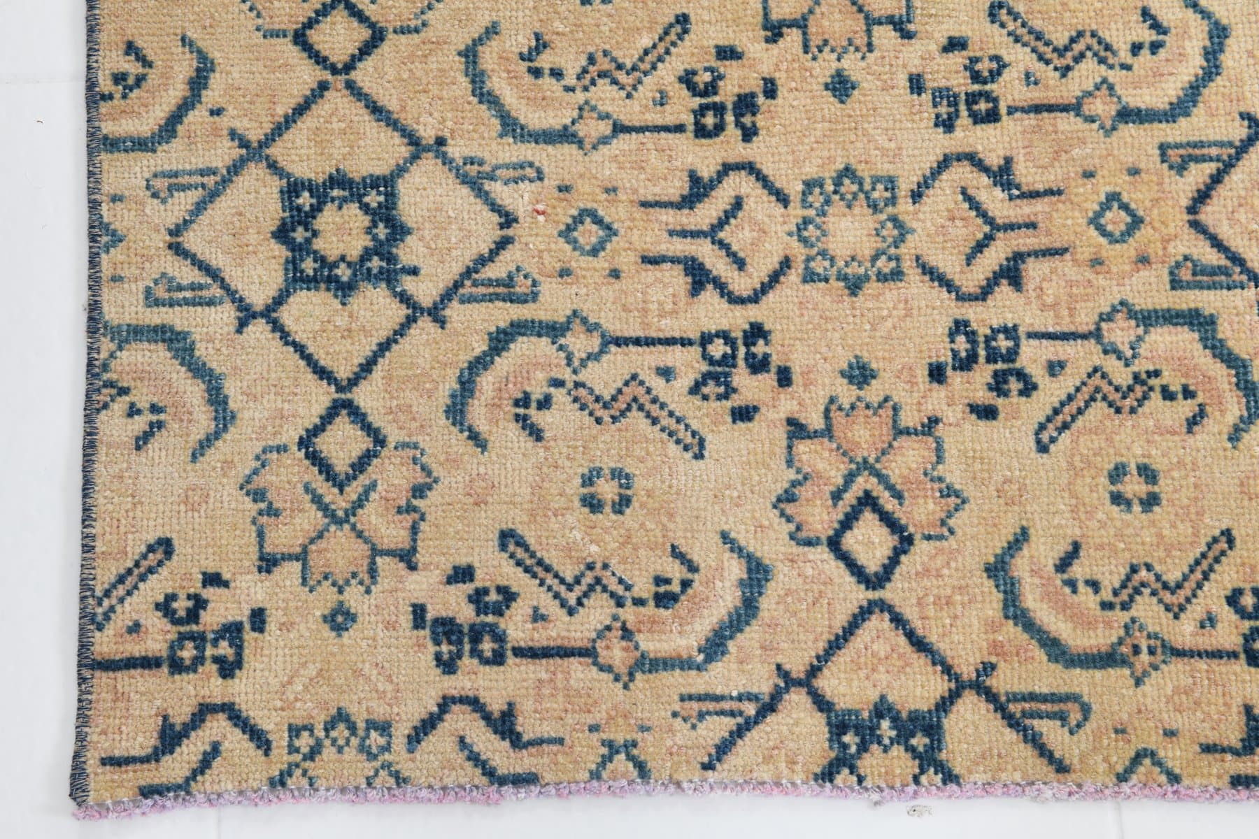 Chodnik 282x80 cm, beżowy, granatowy, wełna, lata 40. - 214735