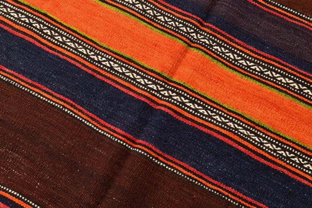 Kilim 245x139 cm, brązowy, czerwony, wełna, lata 70. - 214681