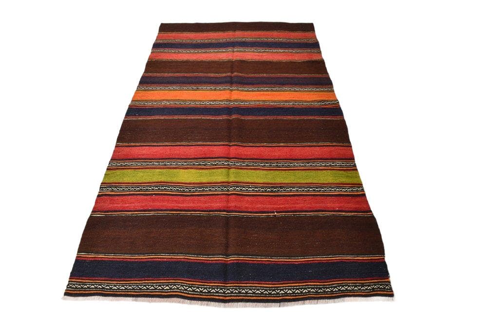 Kilim 245x139 cm, brązowy, czerwony, wełna, lata 70.