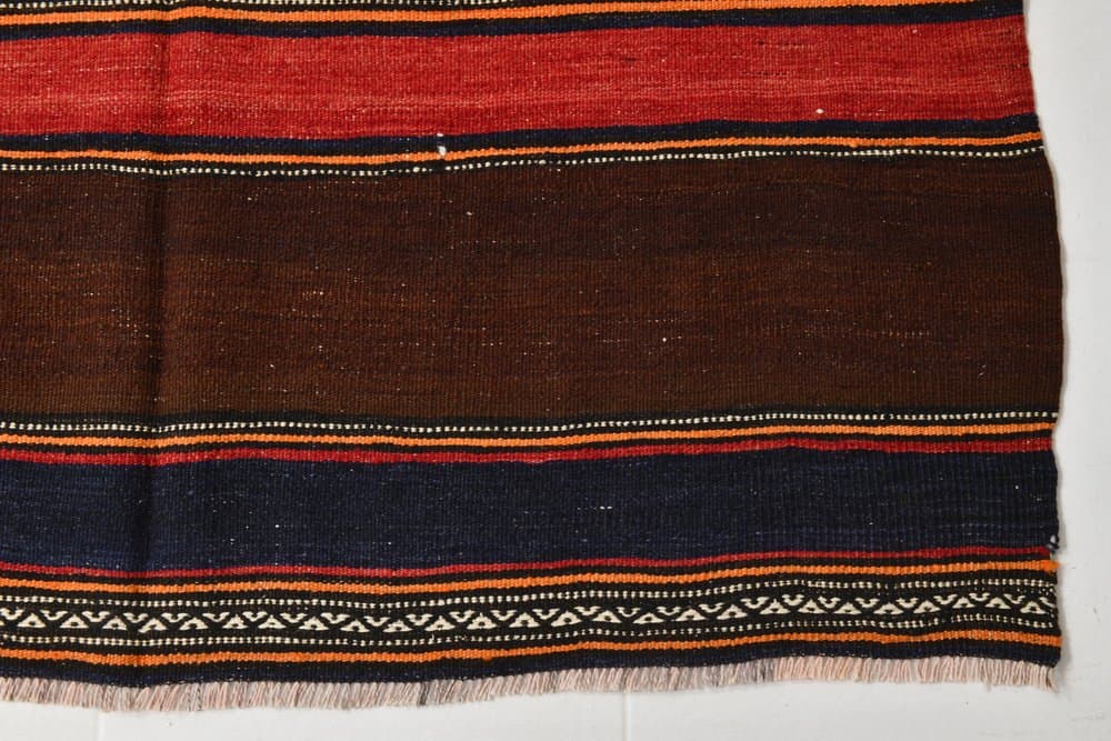 Kilim 245x139 cm, brązowy, czerwony, wełna, lata 70. - 214684