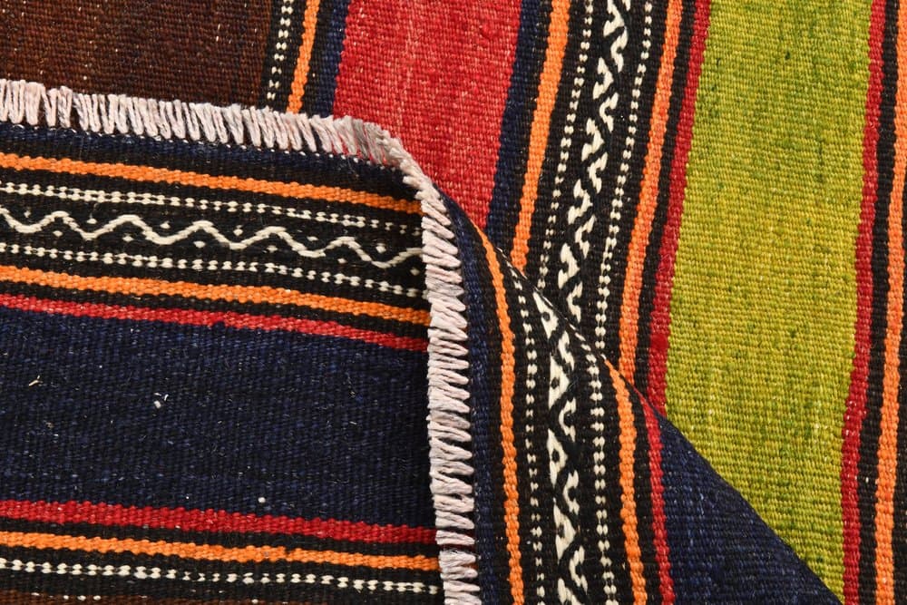 Kilim 245x139 cm, brązowy, czerwony, wełna, lata 70. - 214686