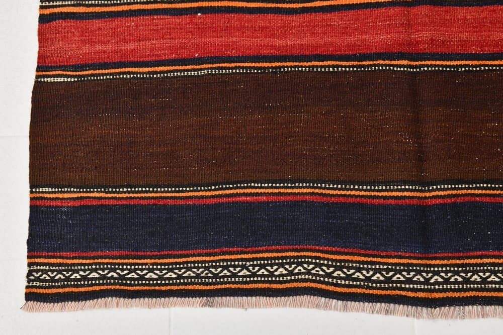 Kilim 245x139 cm, brązowy, czerwony, wełna, lata 70. - 214683