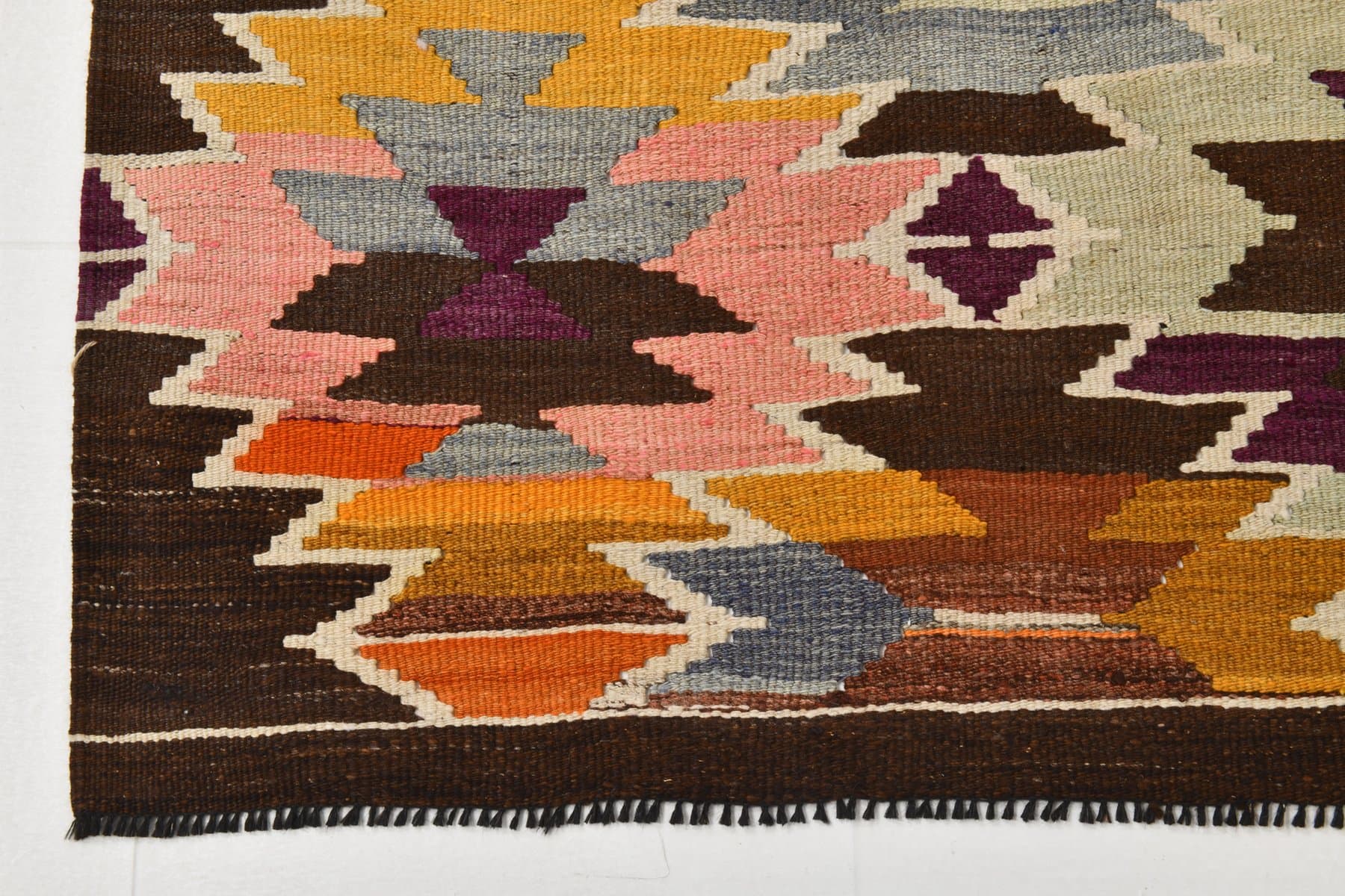 Kilim 166x306 cm, pomarańczowy, brązowy, wełna, lata 70. - 214638
