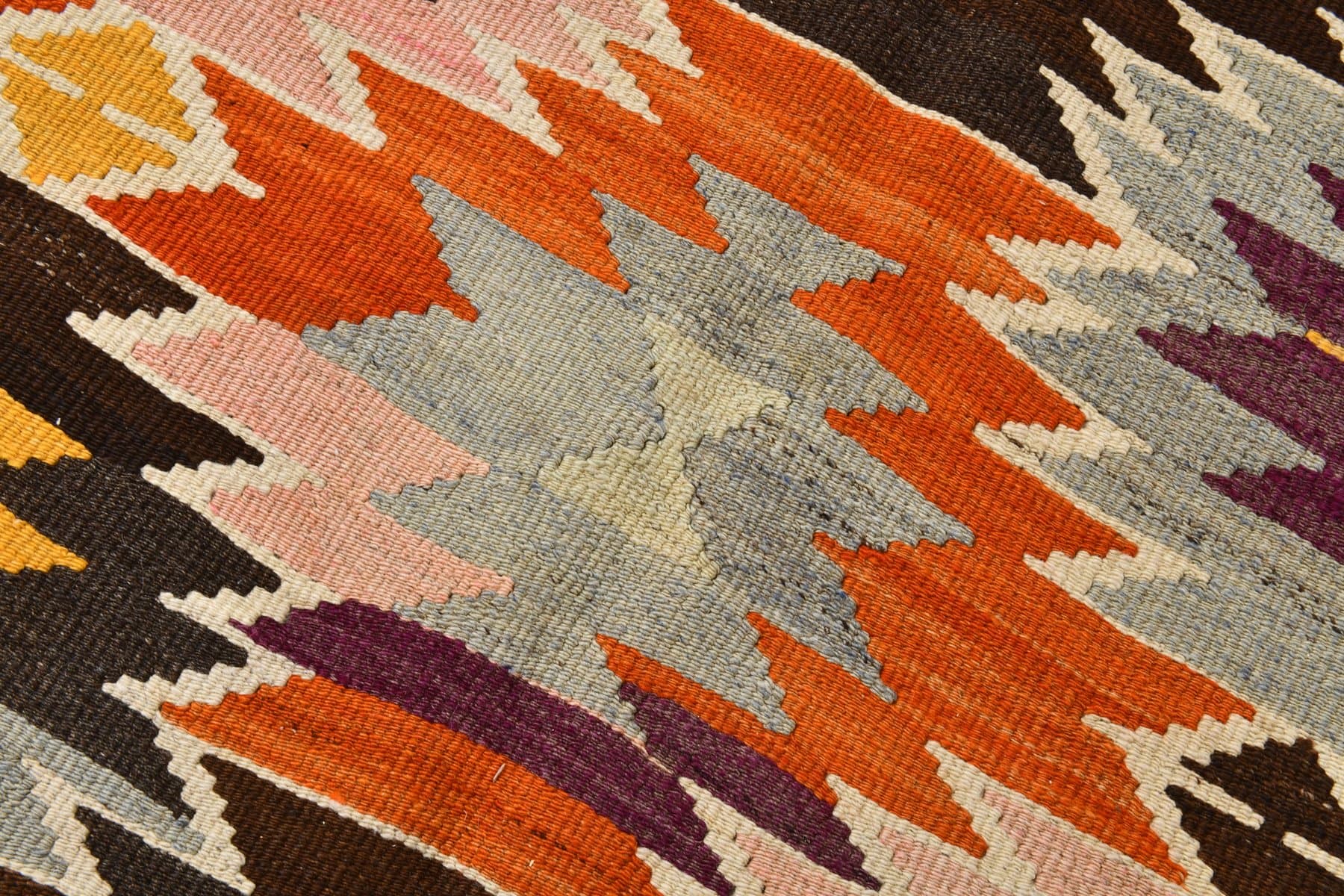 Kilim 166x306 cm, pomarańczowy, brązowy, wełna, lata 70. - 214636