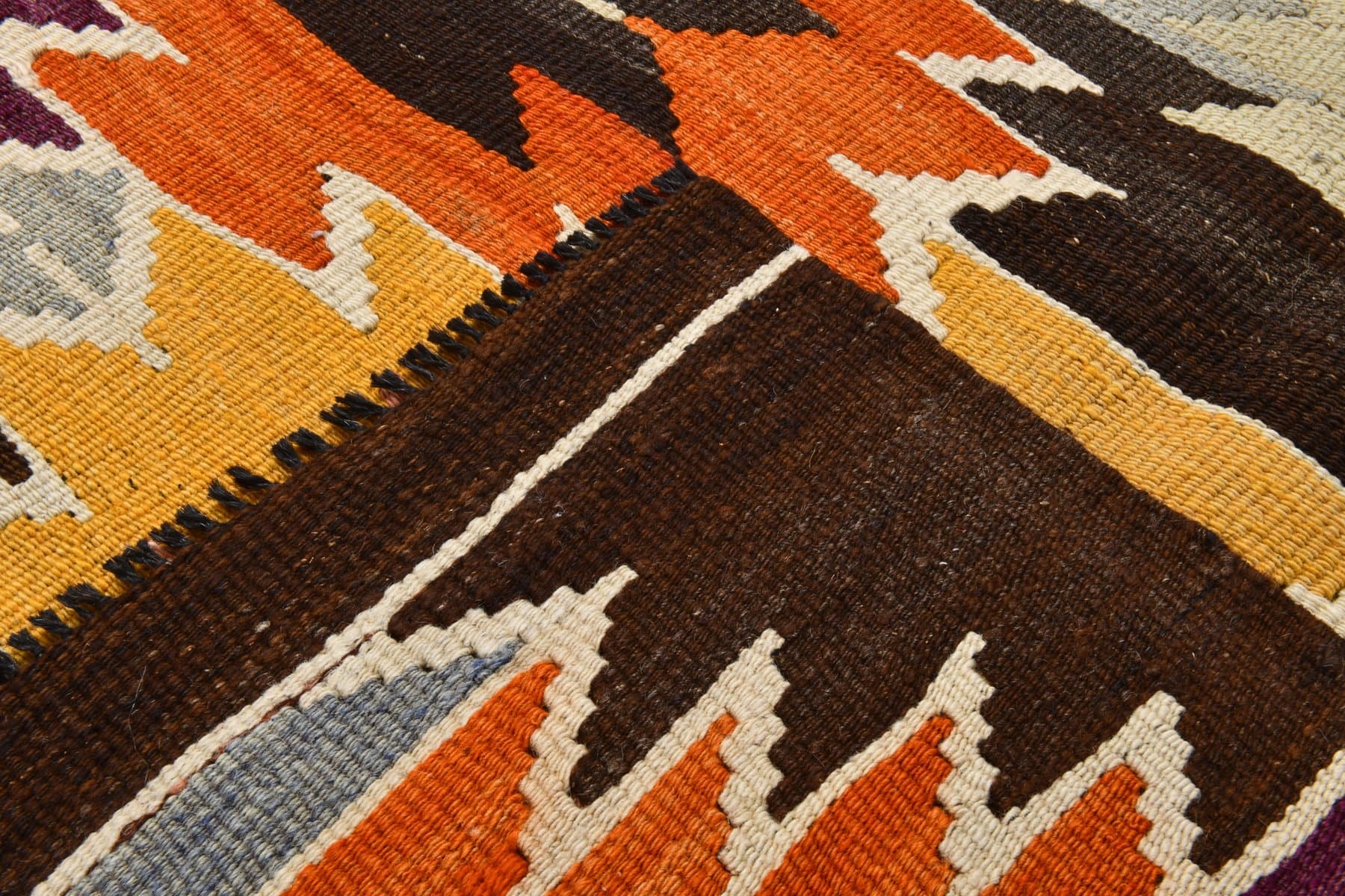 Kilim 166x306 cm, pomarańczowy, brązowy, wełna, lata 70. - 214641
