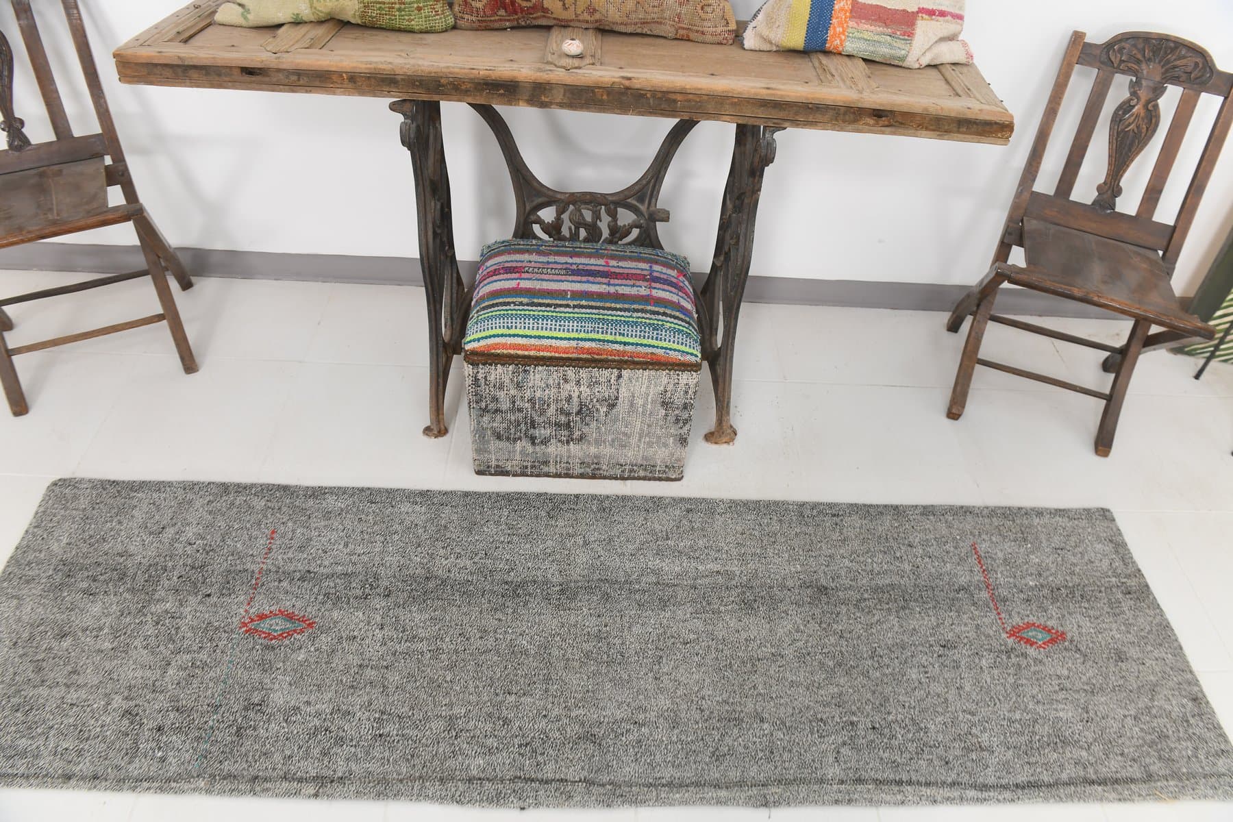 Chodnik 234x65 cm, szary, wełna, lata 70. - 214577