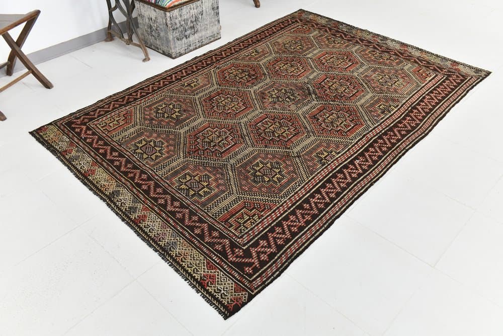 Kilim 237x159 cm, brown, wool, 1970s - 214552