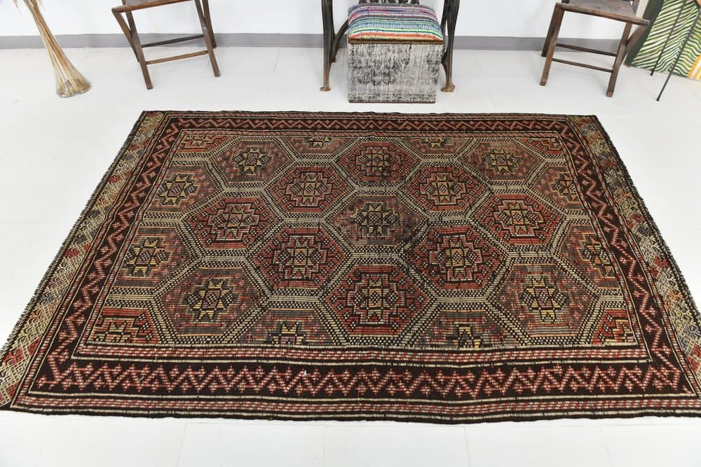 Kilim 237x159 cm, brown, wool, 1970s - 214554