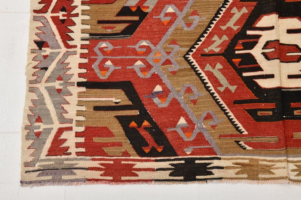 Kilim 166x334 cm, czerwony, beżowy, wełna, lata 70. - 214537