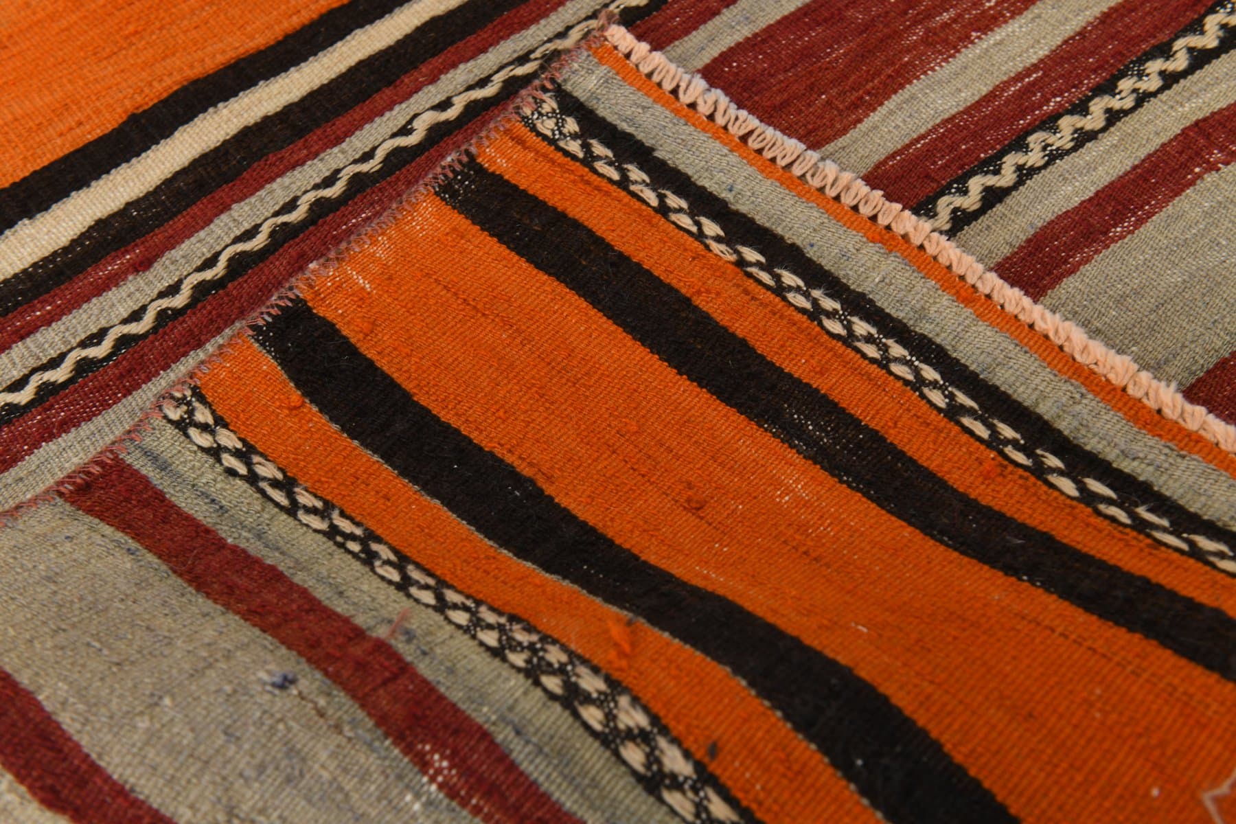 Kilim 226x173 cm, czerwony, pomarańczowy, wełna, lata 70. - 214915