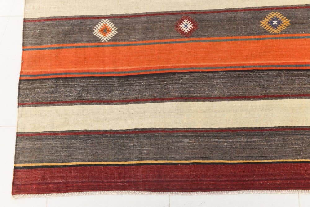 Kilim 211x331 cm, brązowy, pomarańczowy, wełna, lata 70. - 214902