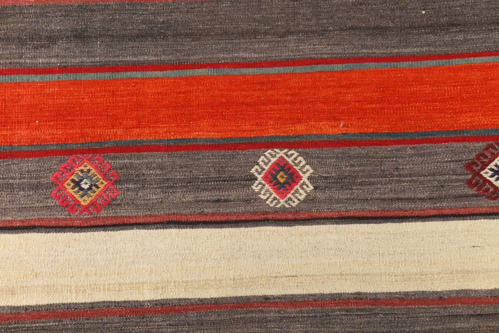 Kilim 211x331 cm, brązowy, pomarańczowy, wełna, lata 70. - 214901