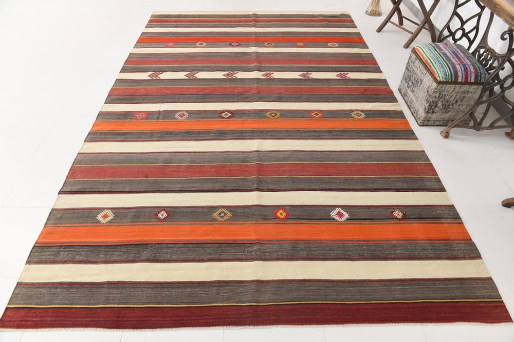 Kilim 211x331 cm, brązowy, pomarańczowy, wełna, lata 70. - 214894