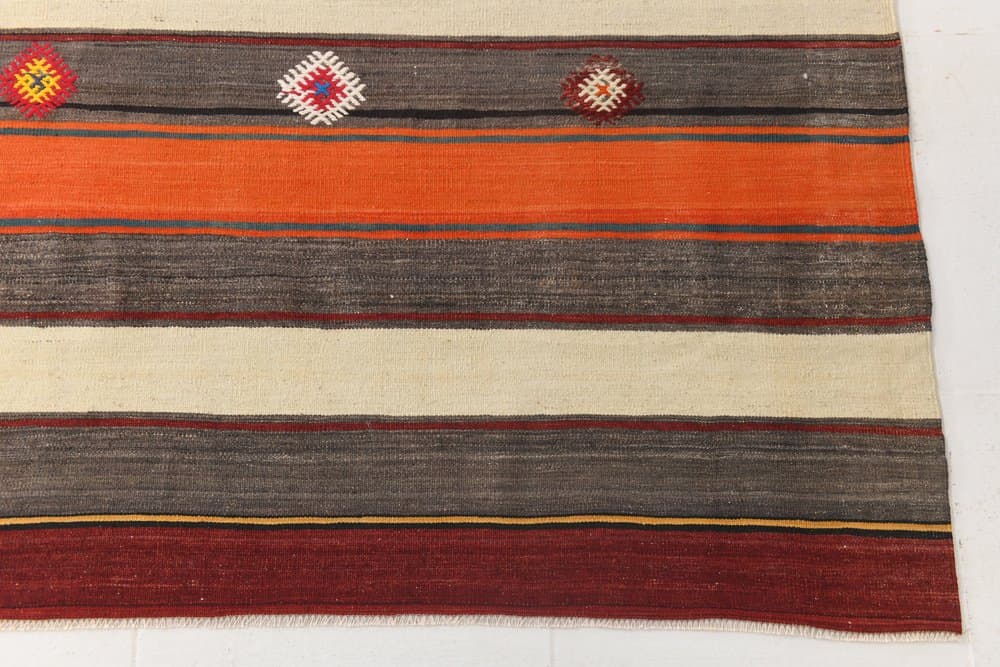 Kilim 211x331 cm, brązowy, pomarańczowy, wełna, lata 70. - 214903