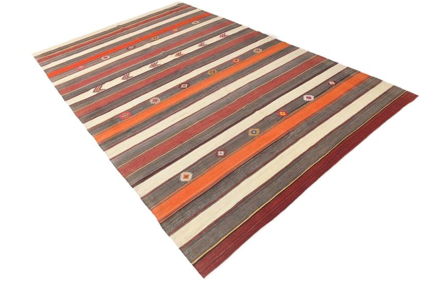 Kilim 211x331 cm, brązowy, pomarańczowy, wełna, lata 70.