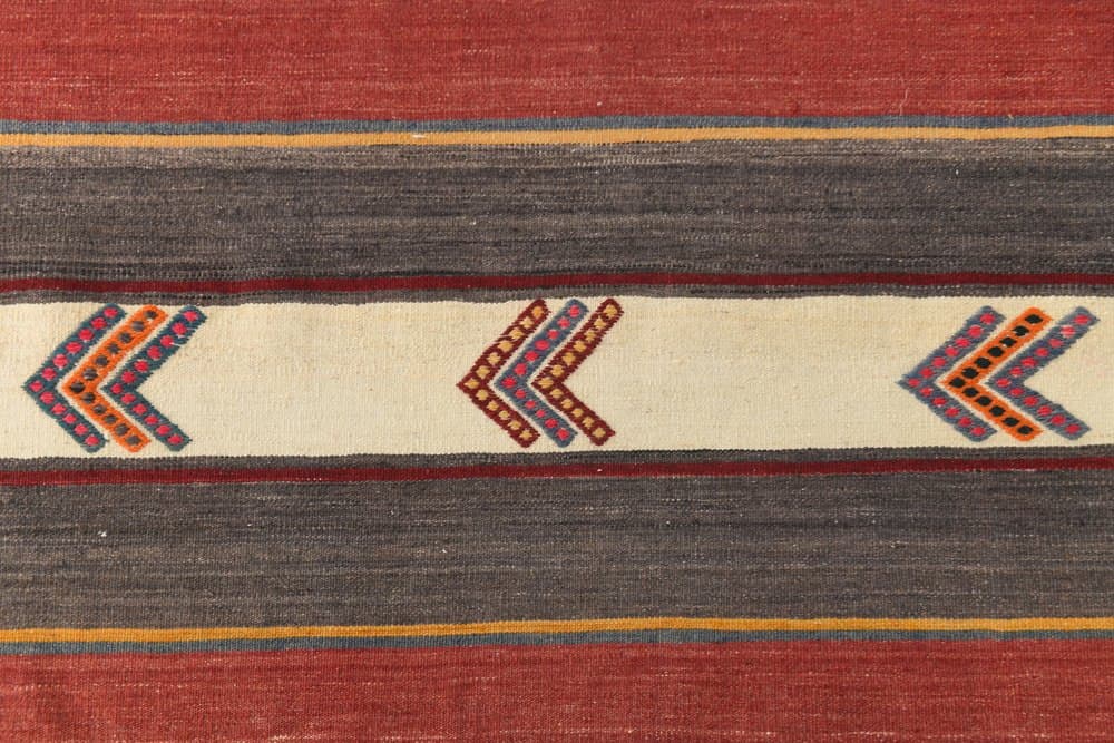 Kilim 211x331 cm, brązowy, pomarańczowy, wełna, lata 70. - 214900