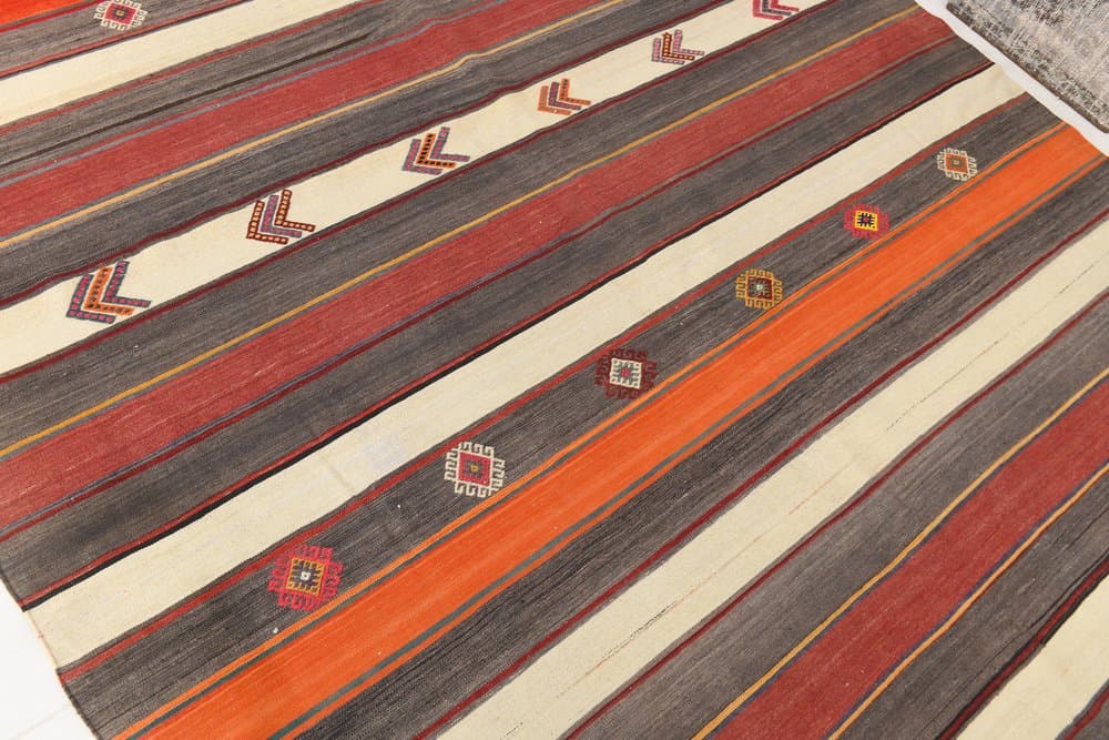 Kilim 211x331 cm, brązowy, pomarańczowy, wełna, lata 70. - 214898