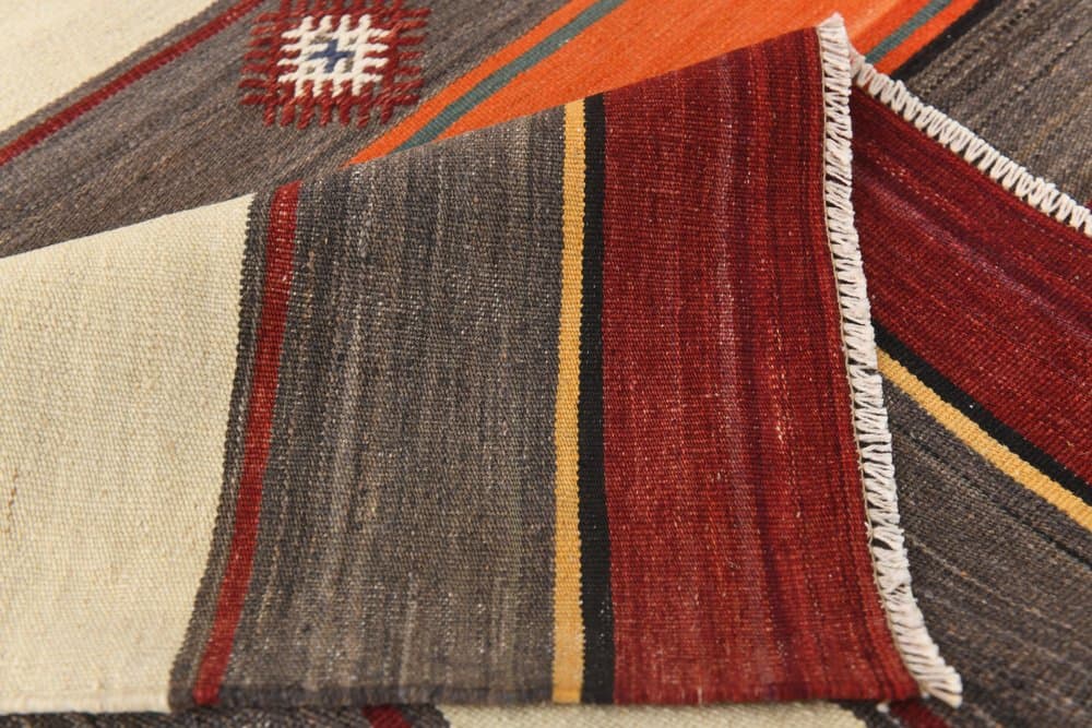 Kilim 211x331 cm, brązowy, pomarańczowy, wełna, lata 70. - 214904