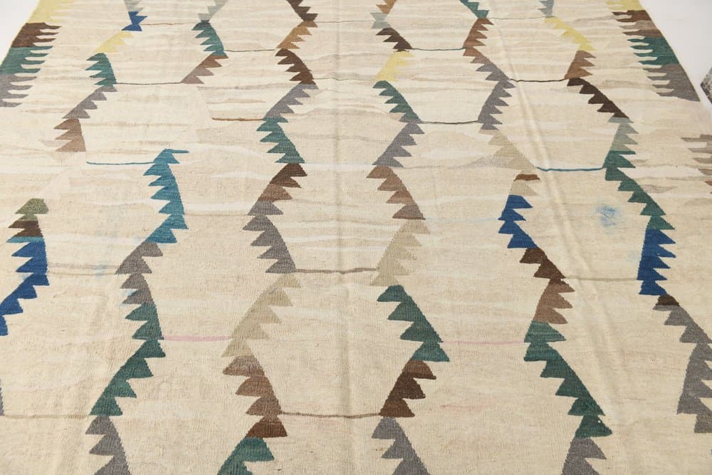 Kilim 362x280 cm, beżowy, zielony, wełna, Turcja, lata 70. - 214950