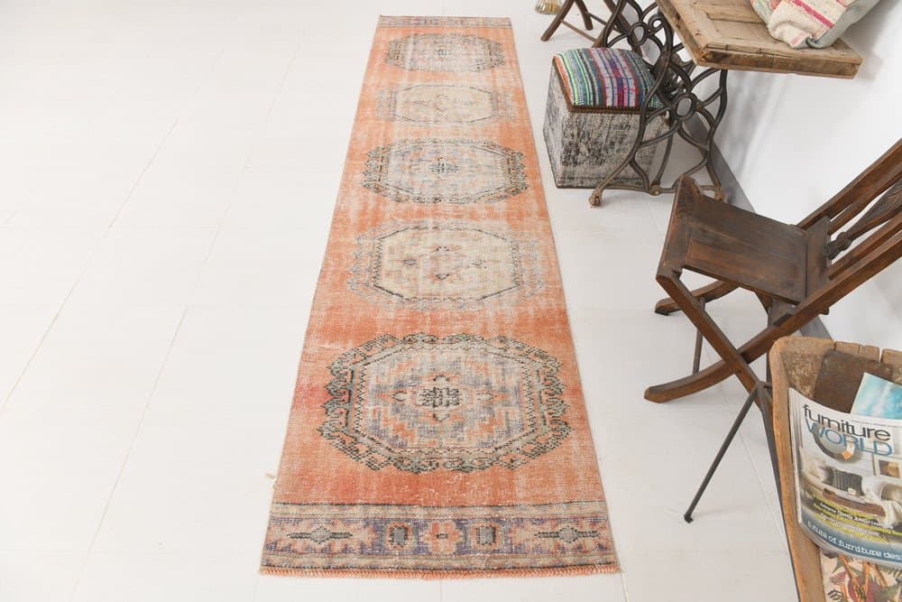 Runner 339x80 cm, orange, wool, 1960s - 214935