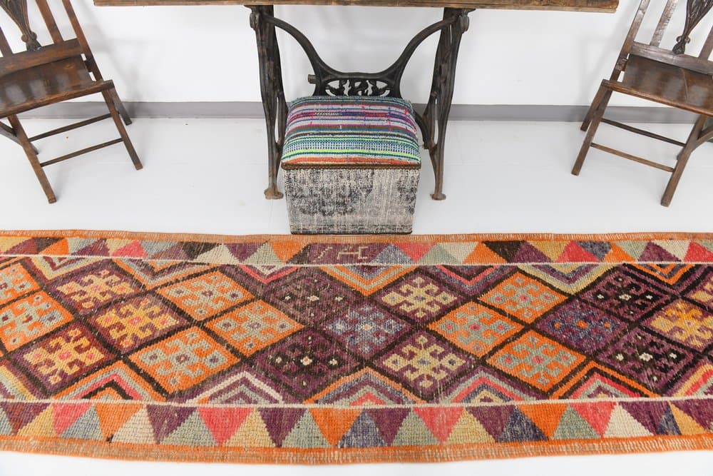 Runner 81x388 cm, brown, beige, wool, 1970s - 214923