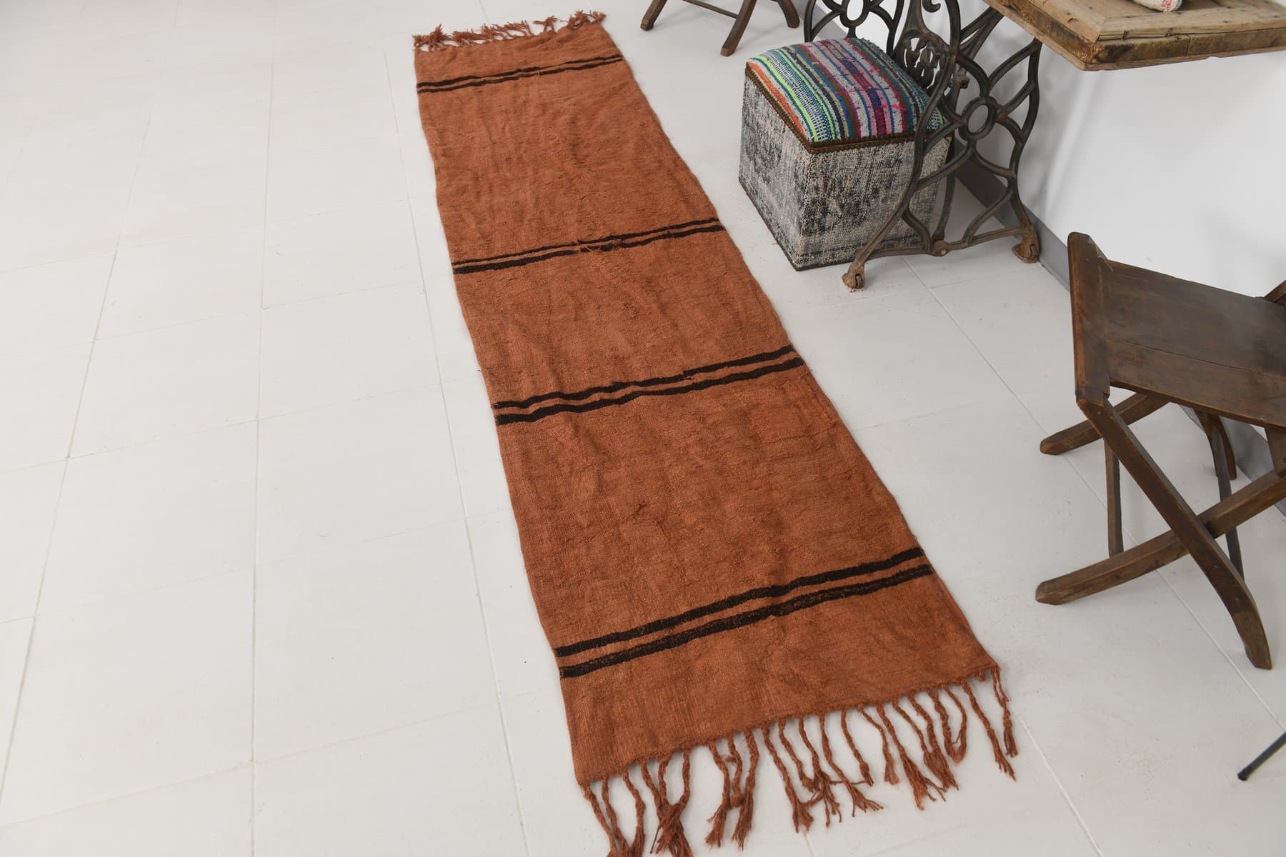 Chodnik 273x72 cm, brązowy, ciemnobrązowy, konopie, lata 70. - 214983