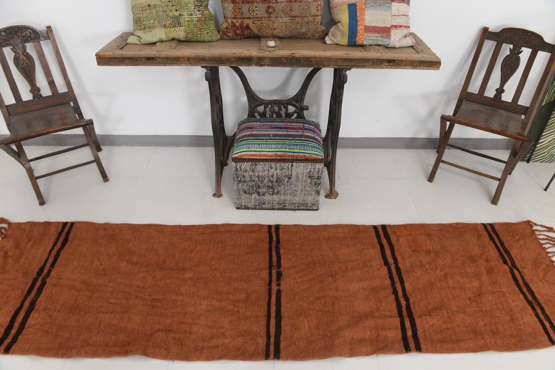 Chodnik 273x72 cm, brązowy, ciemnobrązowy, konopie, lata 70. - 214987