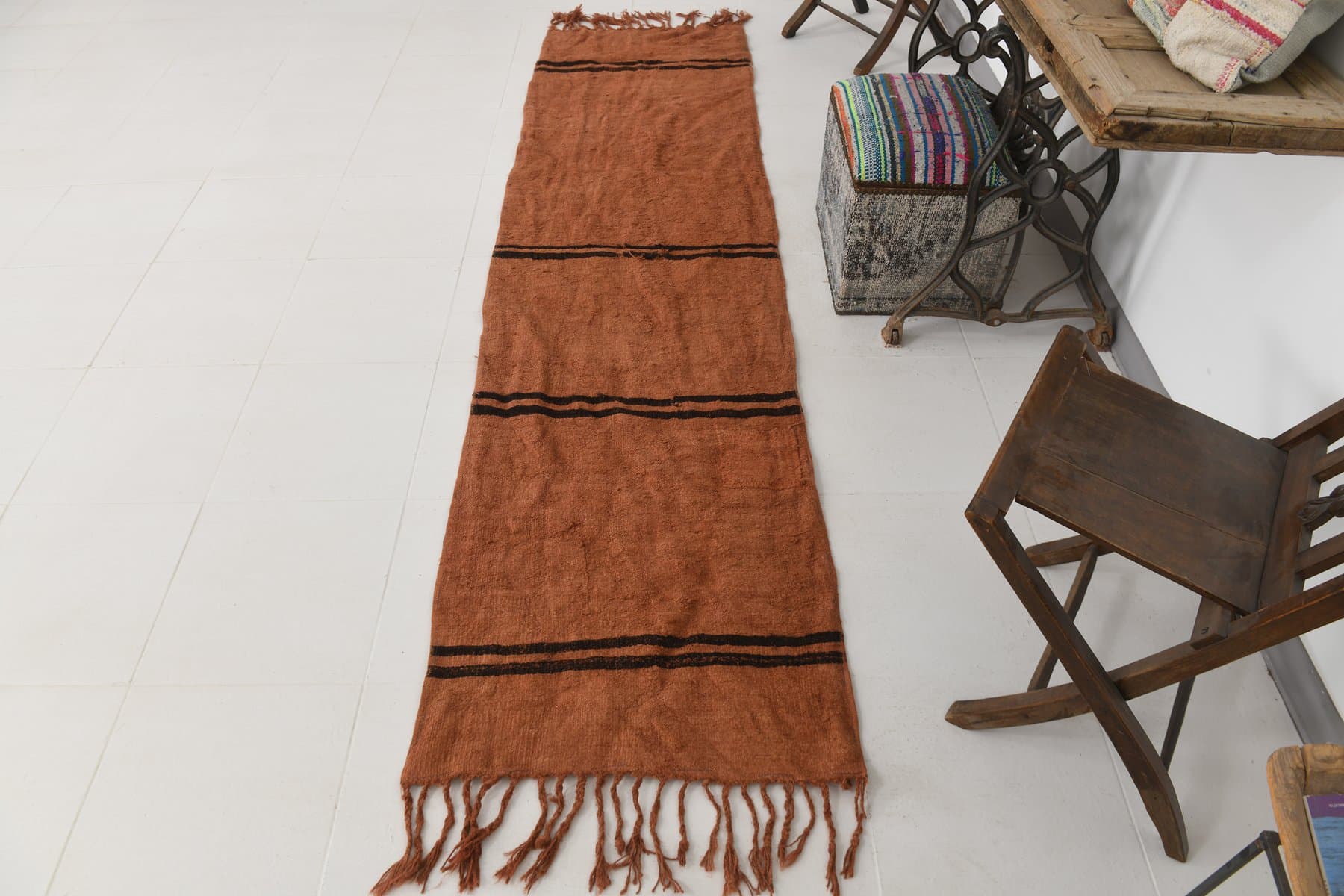 Chodnik 273x72 cm, brązowy, ciemnobrązowy, konopie, lata 70. - 214986