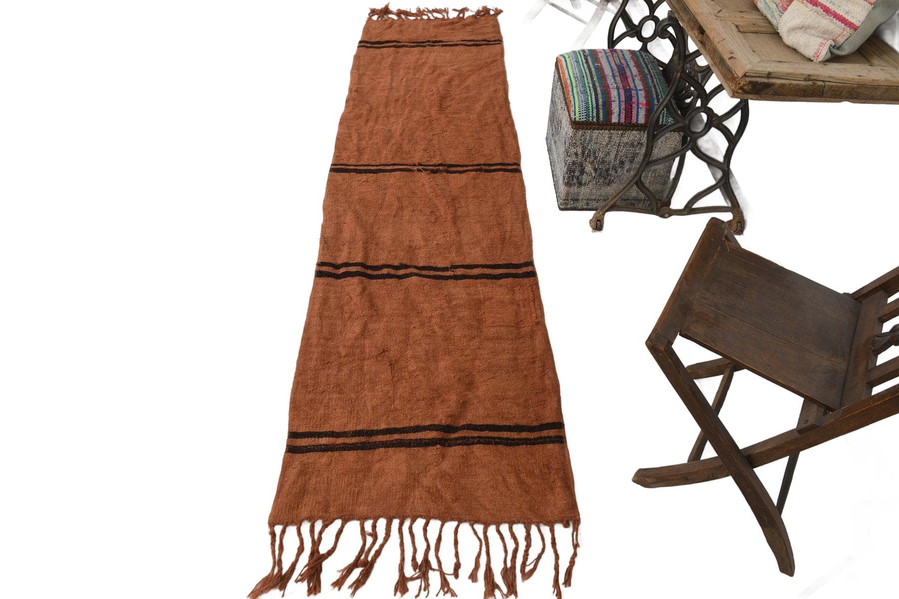 Chodnik 273x72 cm, brązowy, ciemnobrązowy, konopie, lata 70. - 219440