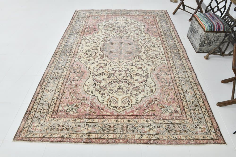 Dywan 186x270 cm, szary, czerwony, wełna, lata 70. - 215179