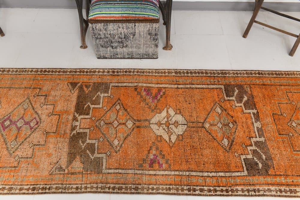 Chodnik 89x392 cm, pomarańczowy, wełna, lata 70. - 215156