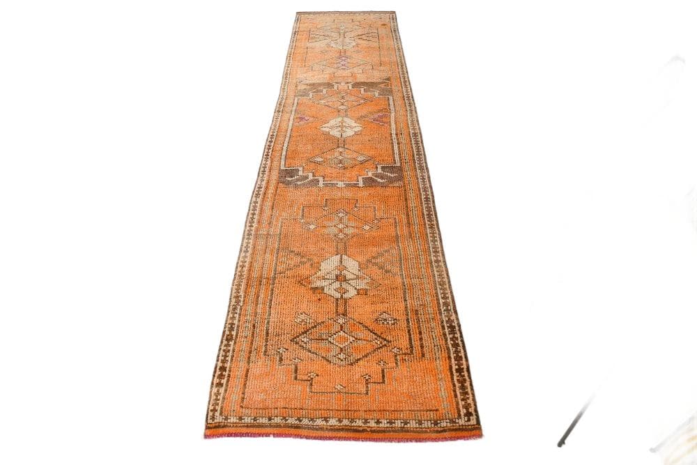 Chodnik 89x392 cm, pomarańczowy, wełna, lata 70.