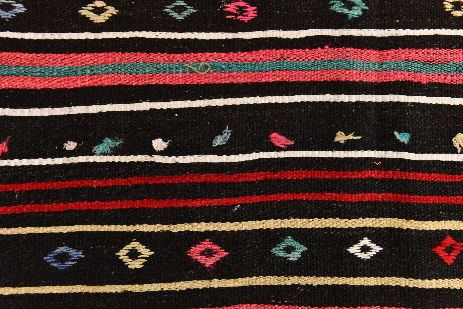 Kilim 186x322 cm, czarny, różowy, wełna, lata 70. - 215100