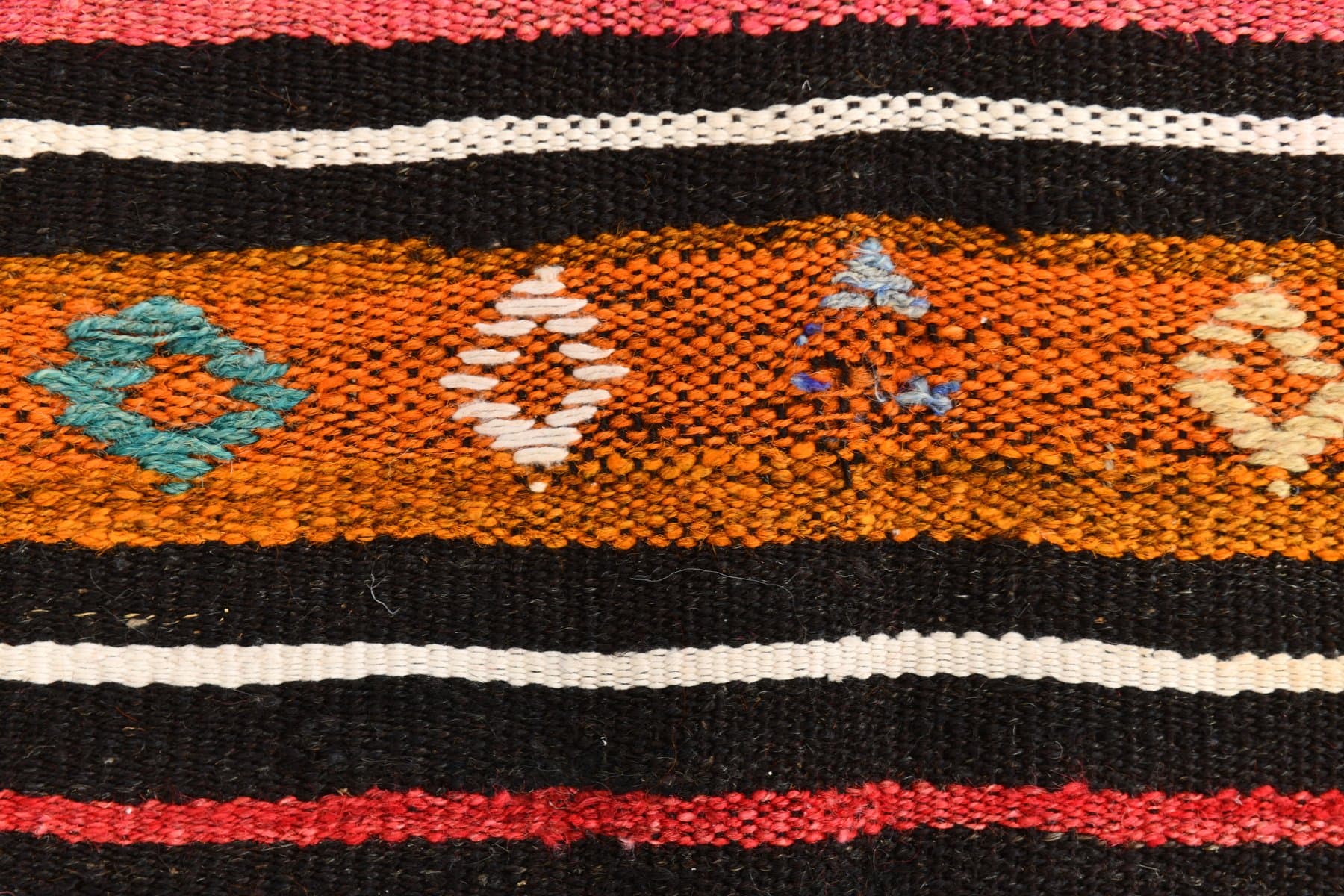 Kilim 186x322 cm, czarny, różowy, wełna, lata 70. - 215097