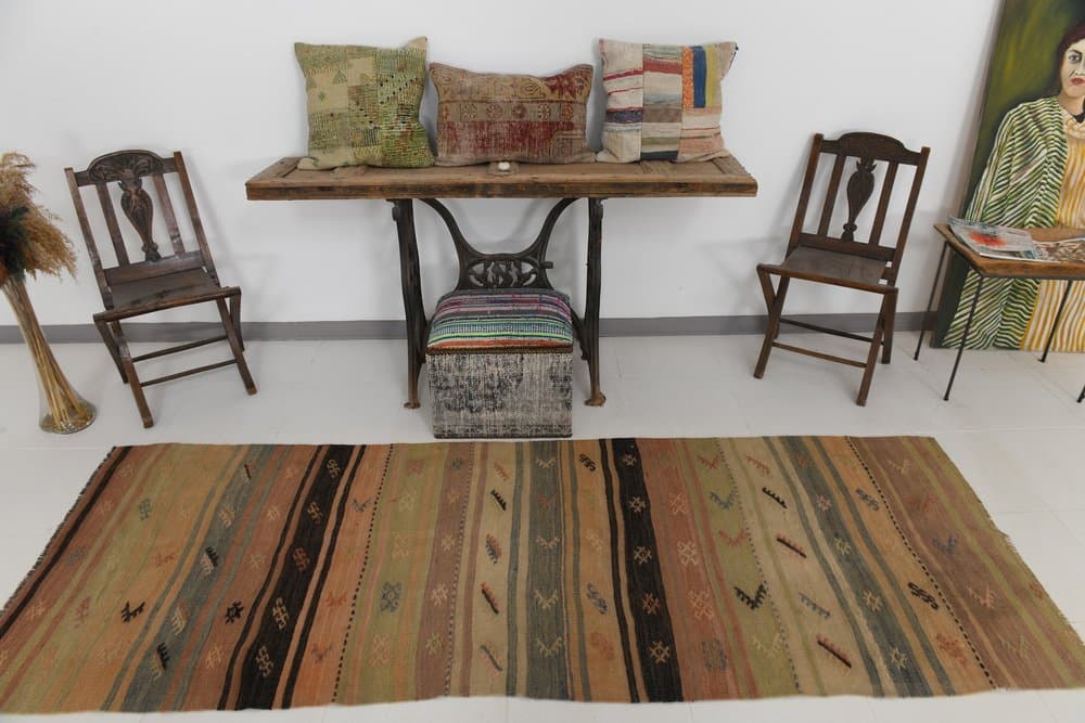 Runner 98x283 cm, Brown, Olive, Wool, 1970s - 215082